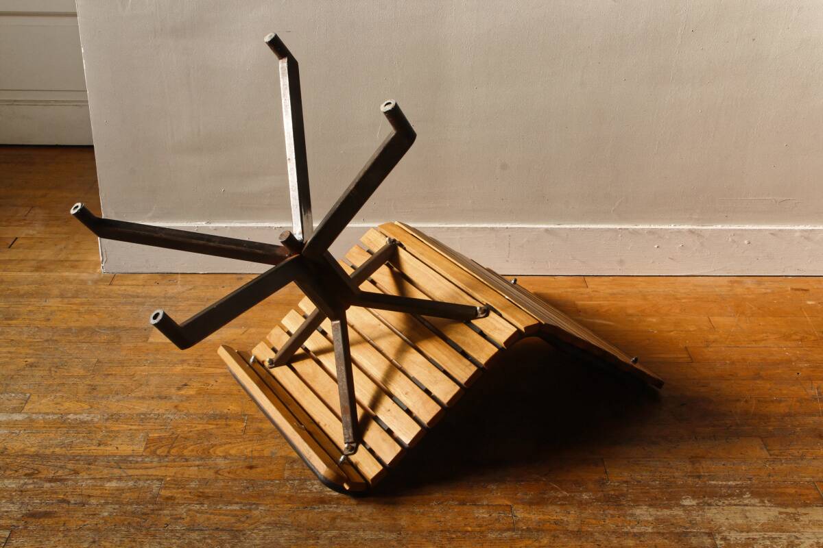 Handcrafted chair, laminated wood and leather