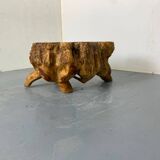 Table d'Appoint Rustique Wabi Sabi en Tronc d'Arbre en Noyer, 1960s