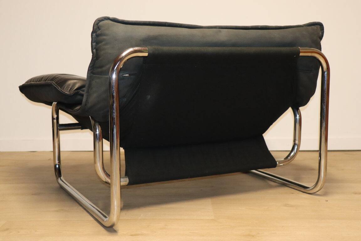 Vintage armchair by Johan Bertil Häggström for Ikéa in leather and chrome metal, 1970s