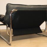 Vintage armchair by Johan Bertil Häggström for Ikéa in leather and chrome metal, 1970s