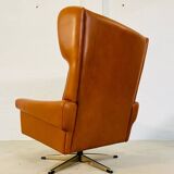 Chaise vintage danoise rétro du milieu du siècle Svend Skipper en cuir cognac des années 60