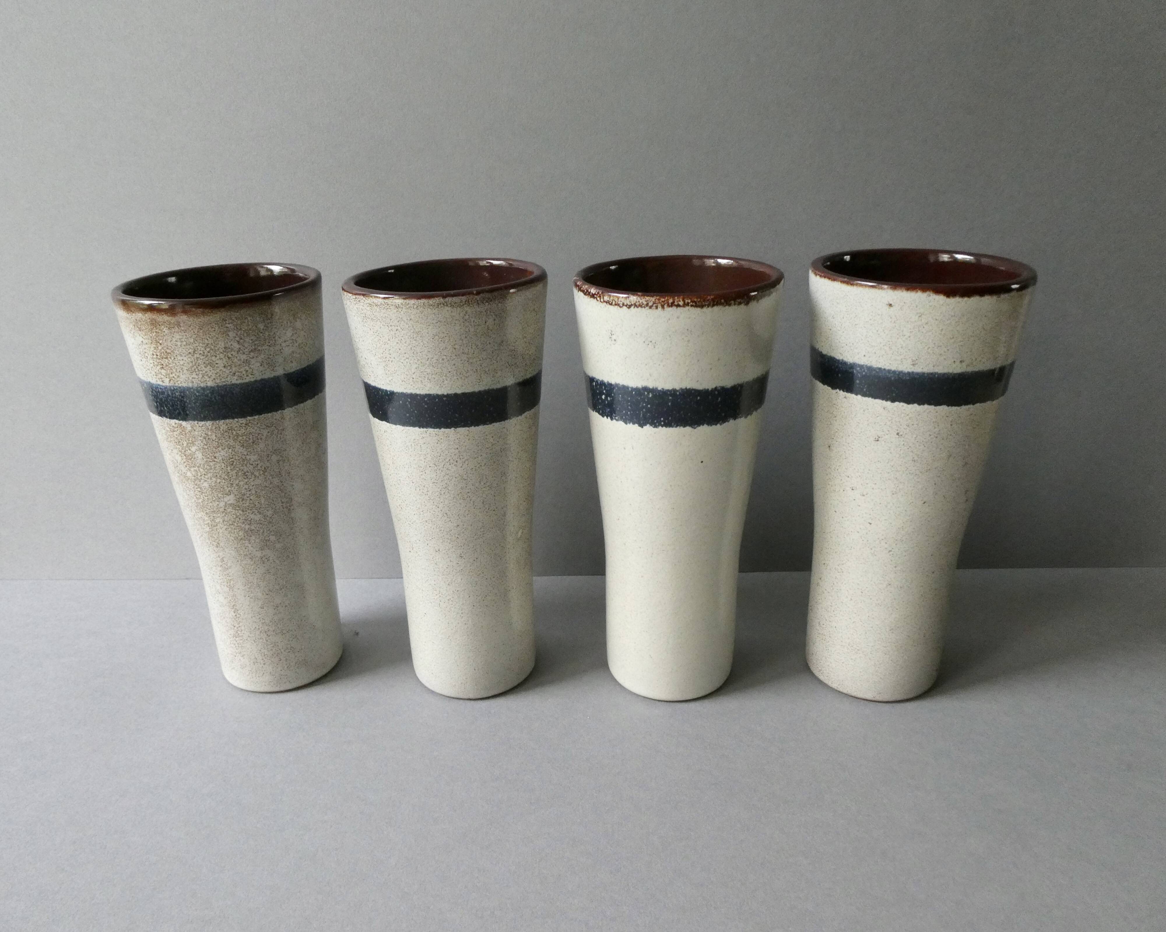 4 large ceramic glasses signed MBFA Pornic, 1960s