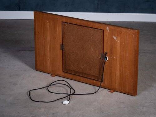 Vintage Freestanding Teak Mirror with Lamp, 1960s