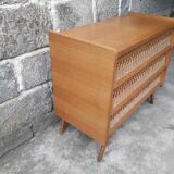 Vintage chest of drawers in rattan compass feet