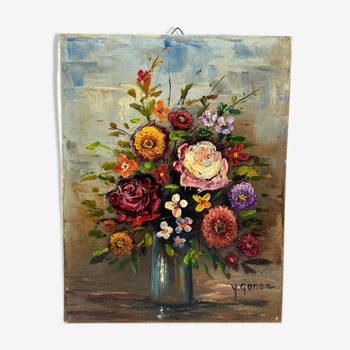 Oil on canvas "bouquet champêtre" Yves Gonec middle twentieth