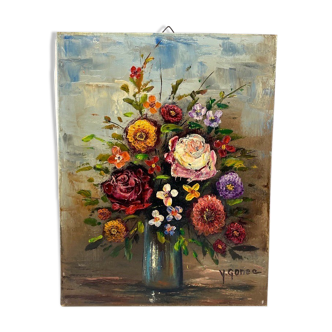 Oil on canvas "bouquet champêtre" Yves Gonec middle twentieth