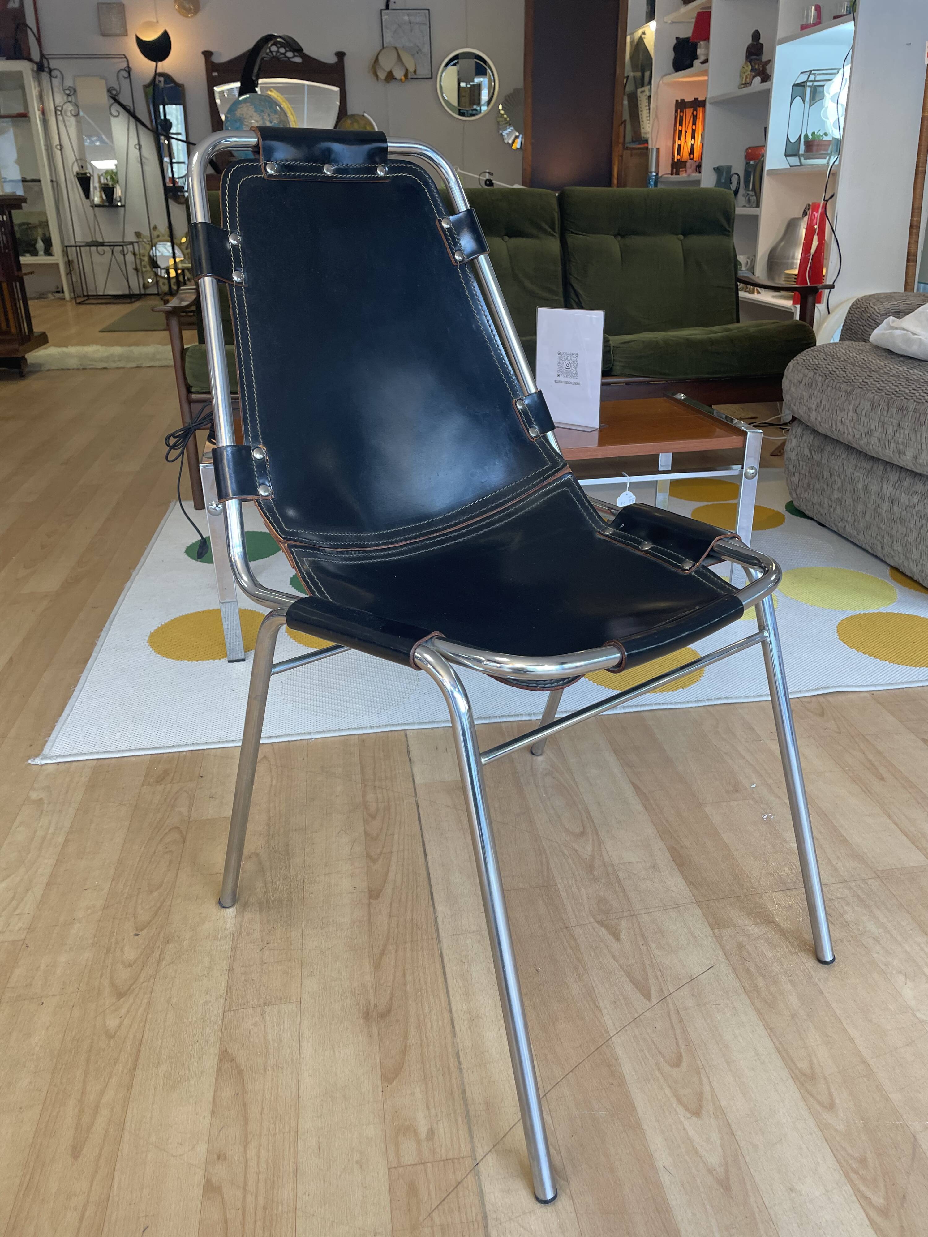 Dal Vera "Les Arcs" chair, black leather and chrome aluminum, 70s