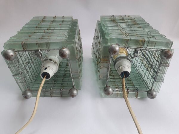 Paire de lampes en lamelles de verre années 80
