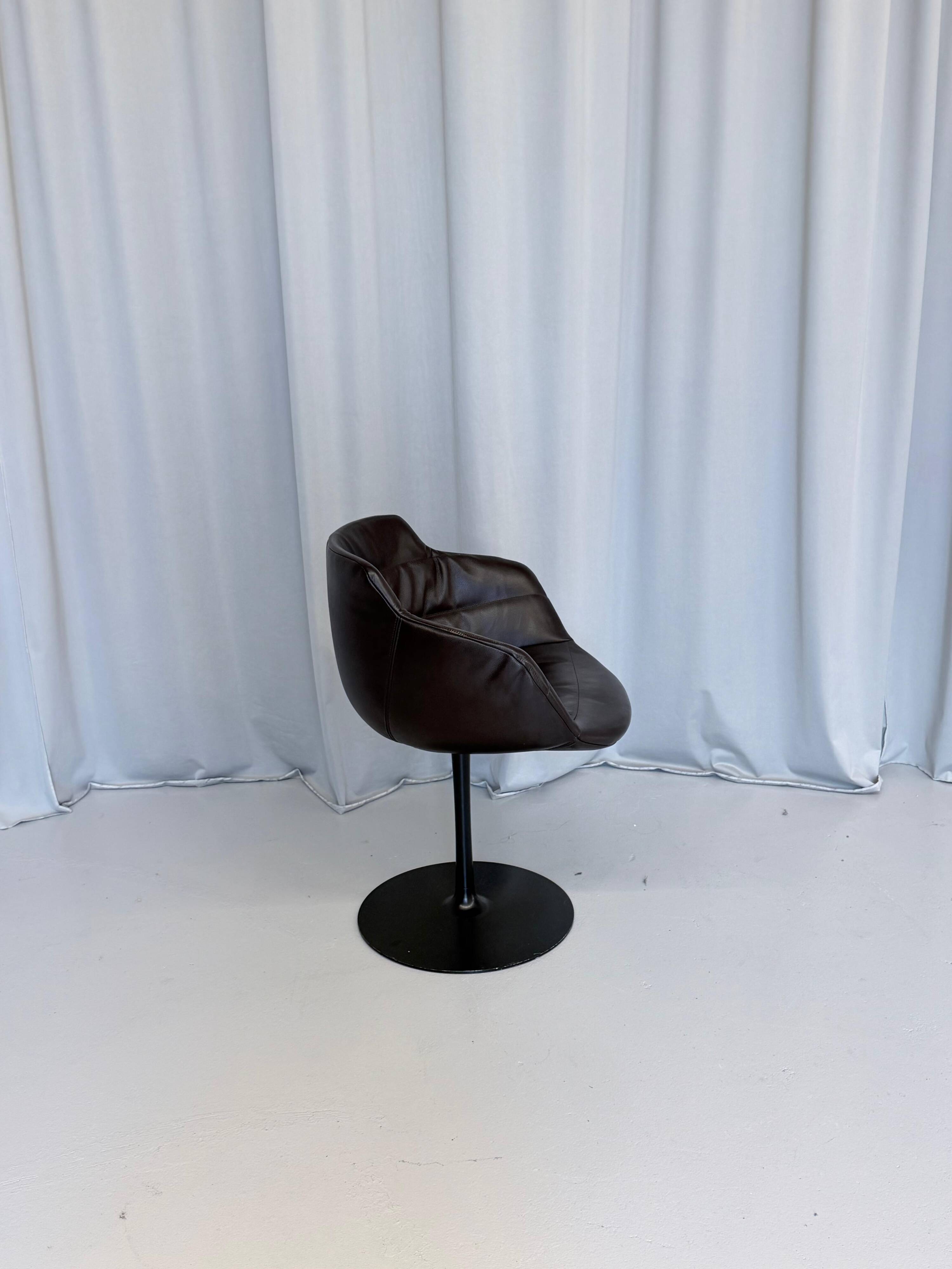 Vintage Brown Leather Swivel Cocktail Chairs, Italy 1980’s Set Of 2