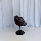 Vintage Brown Leather Swivel Cocktail Chairs, Italy 1980’s Set Of 2