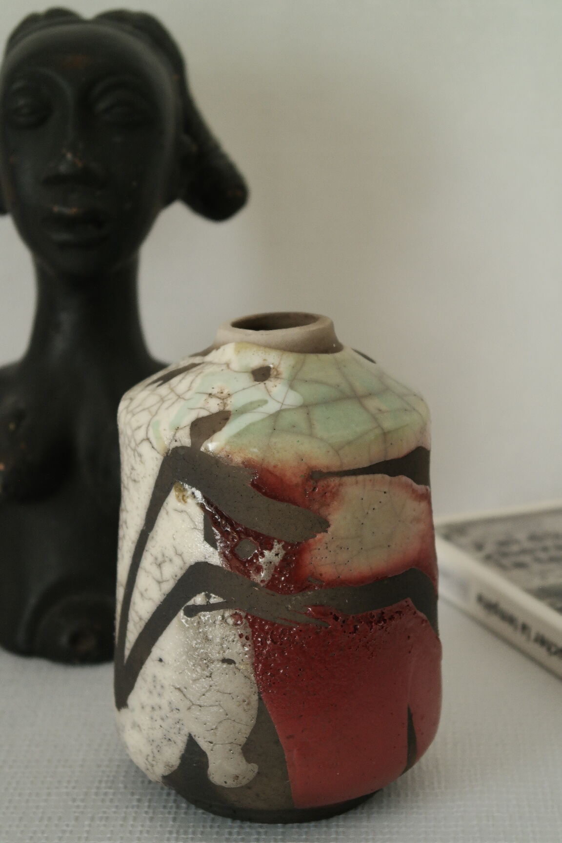 Polychrome raku vase