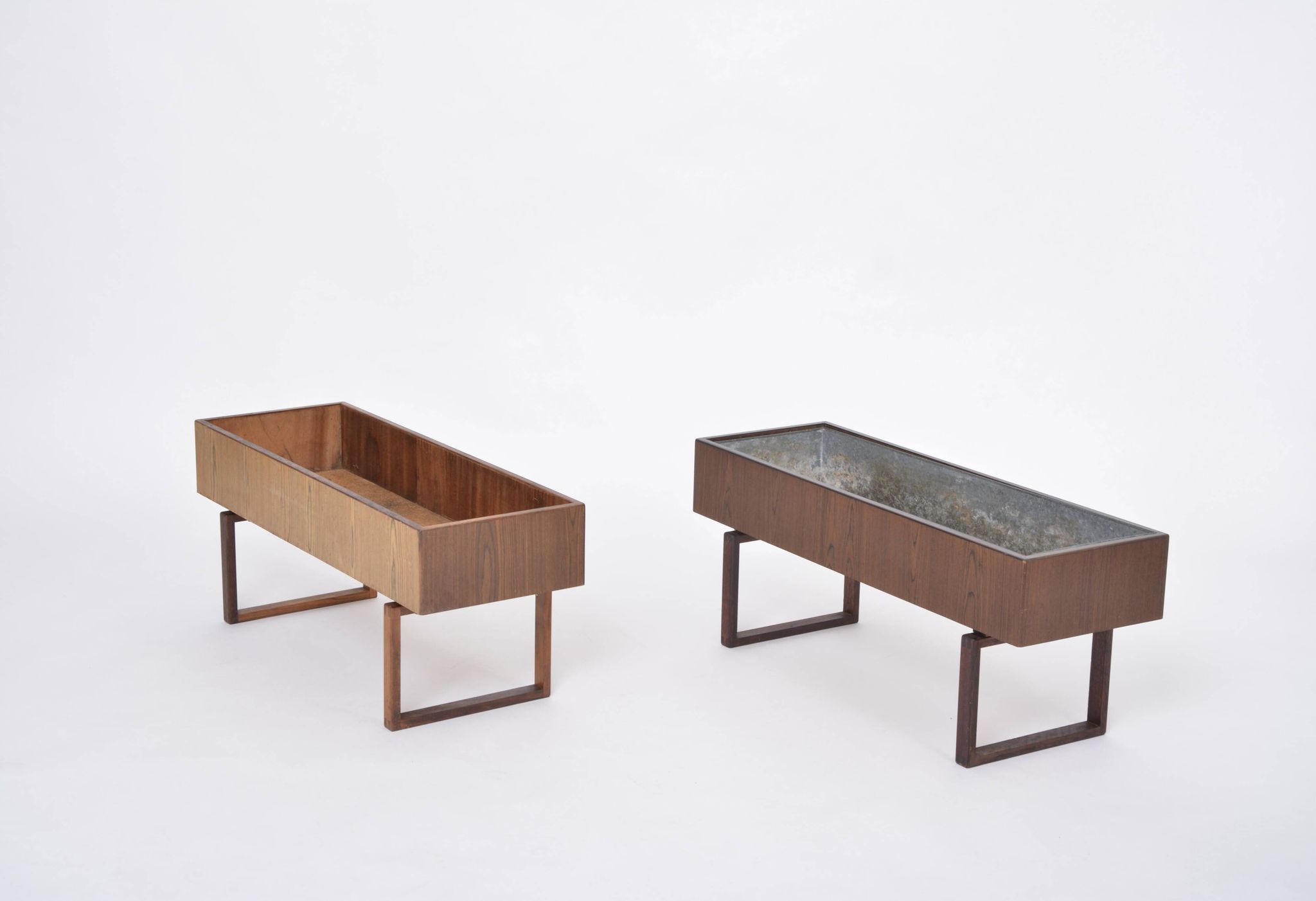 Elegant Danish Midcentury Teak wooden Planter Box with inlay metal tub