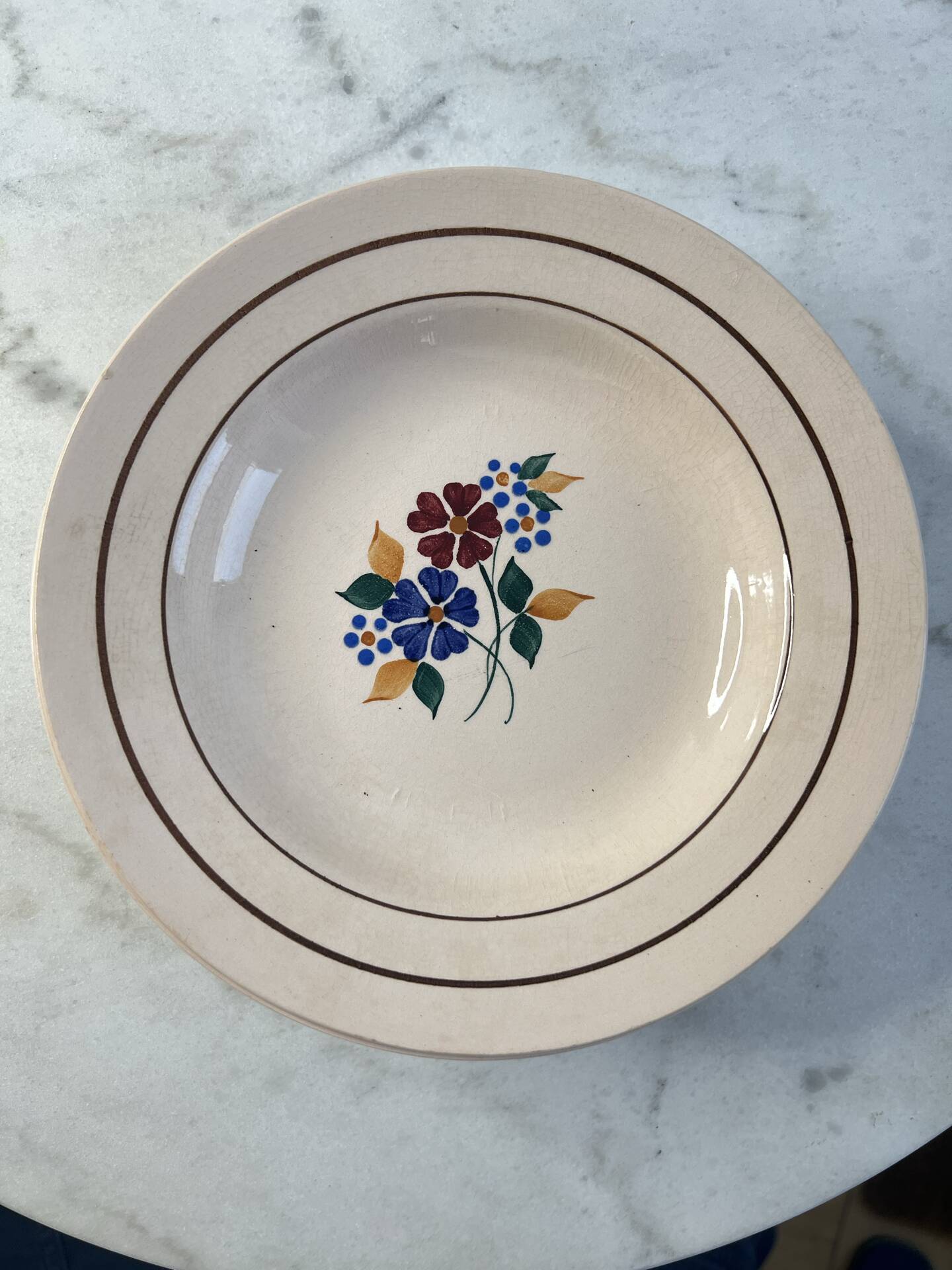 Set of 6 St Amand hand-painted deep plates 22.5cm