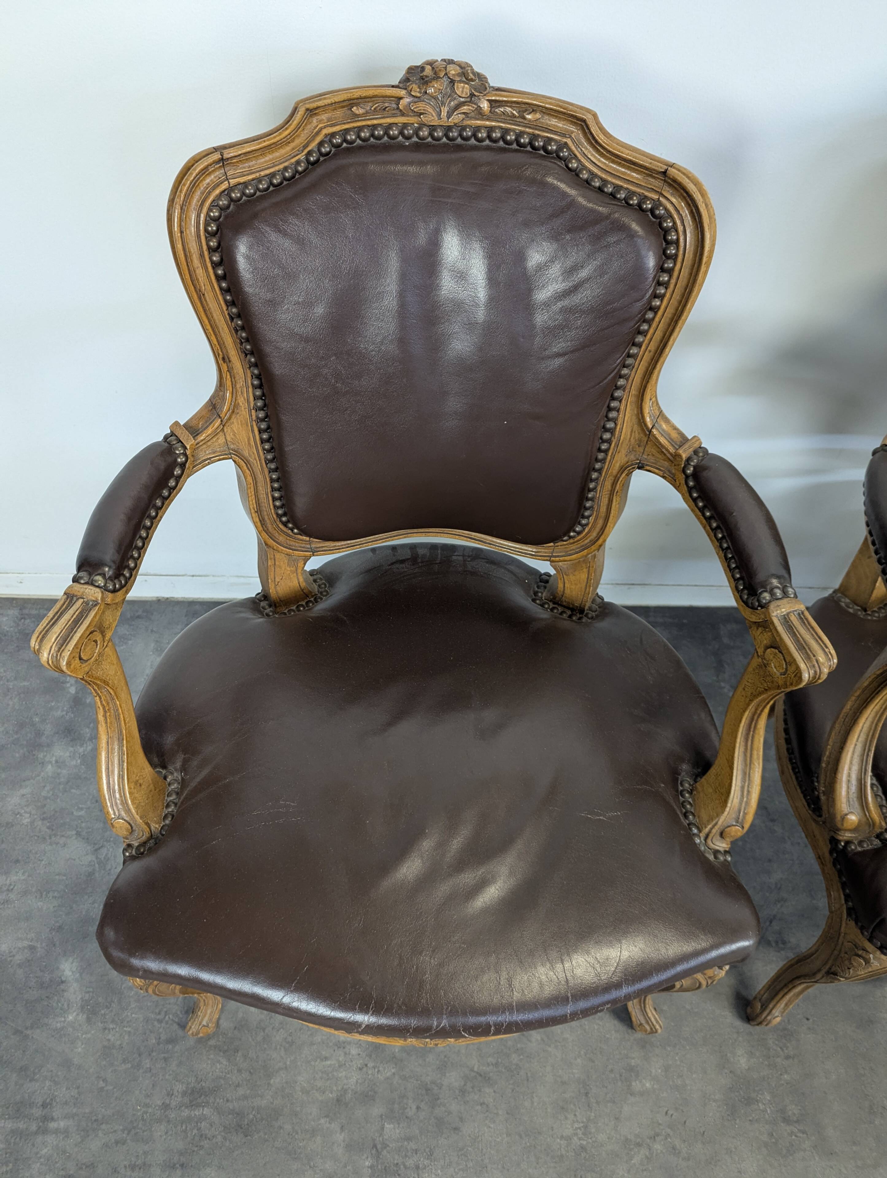 Set of 4 Louis XV style leather armchairs