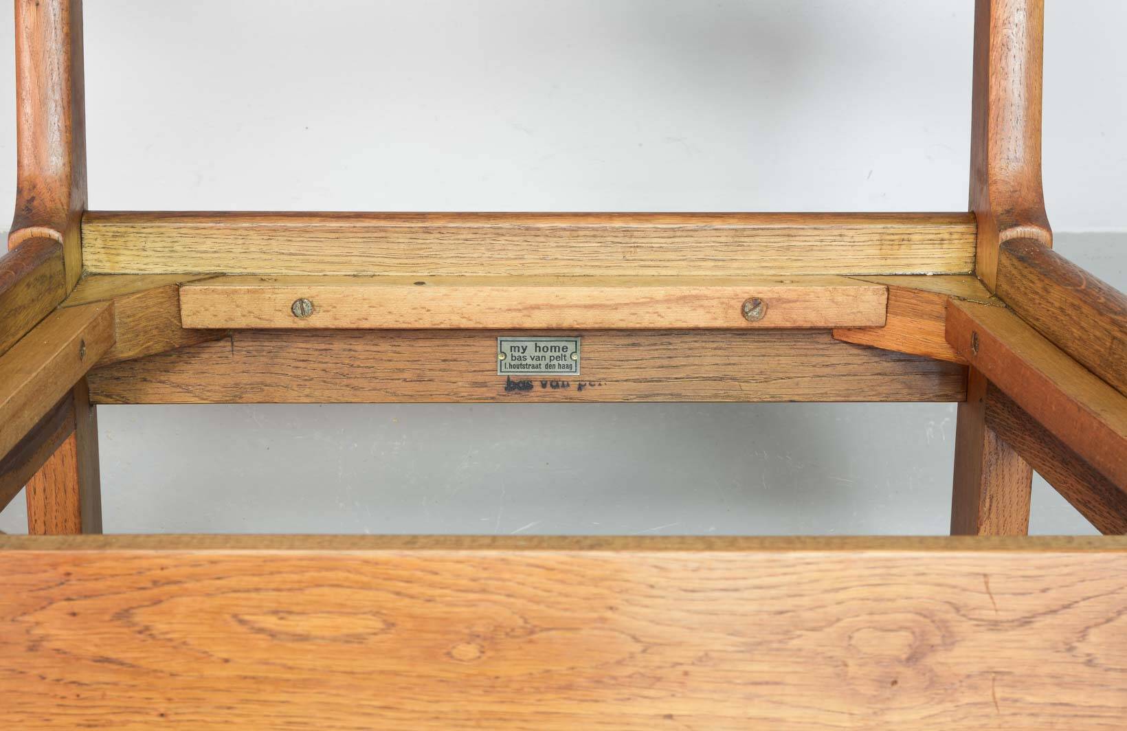 Rare Bas van Pelt Brutalist Oak Armchair with Woven Rush Seat for My Home