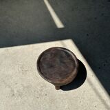Small tripod stool low in dark brown upcycled teak