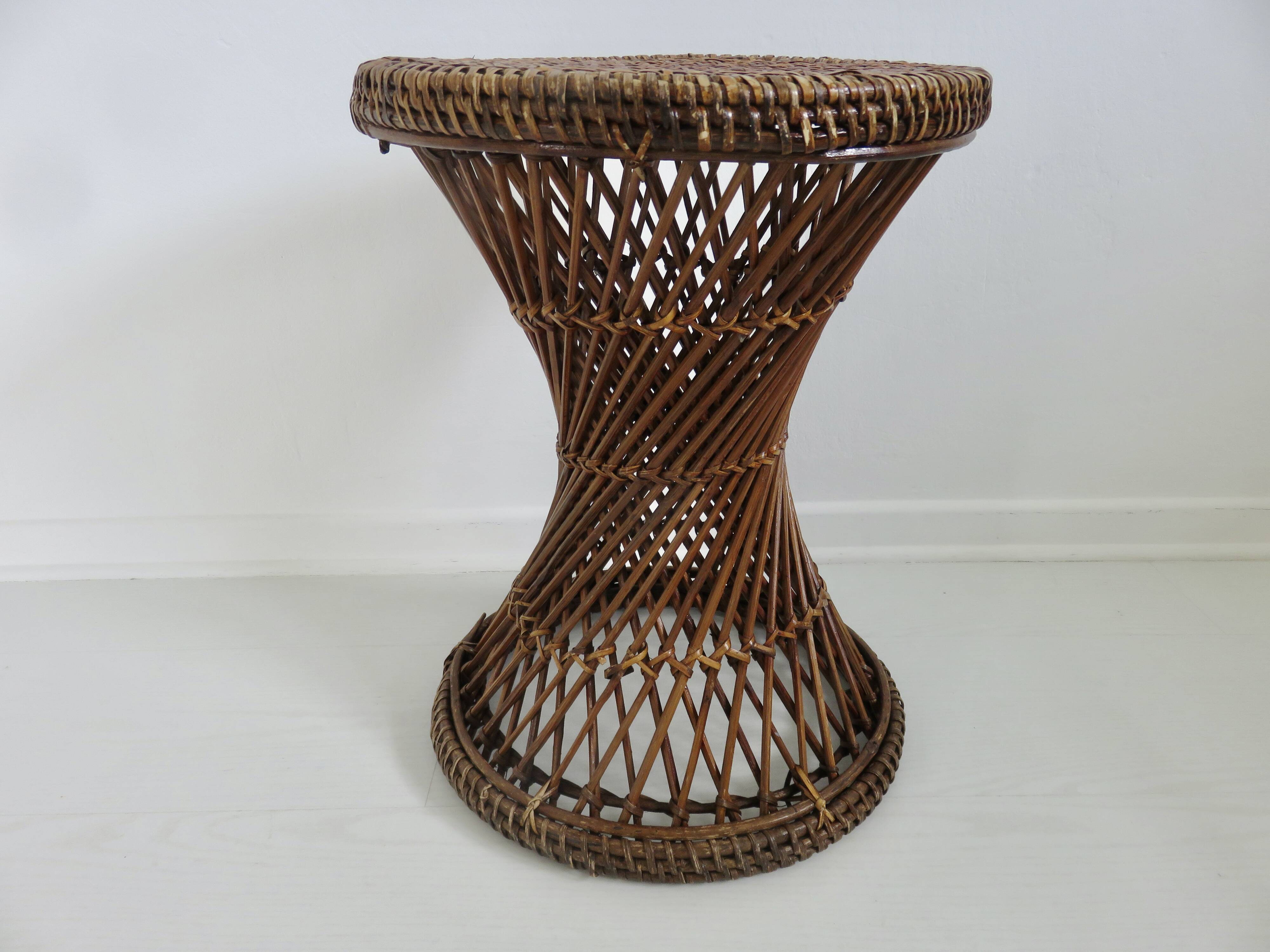 Tam Tam stool in rattan and canework 60s 70s
