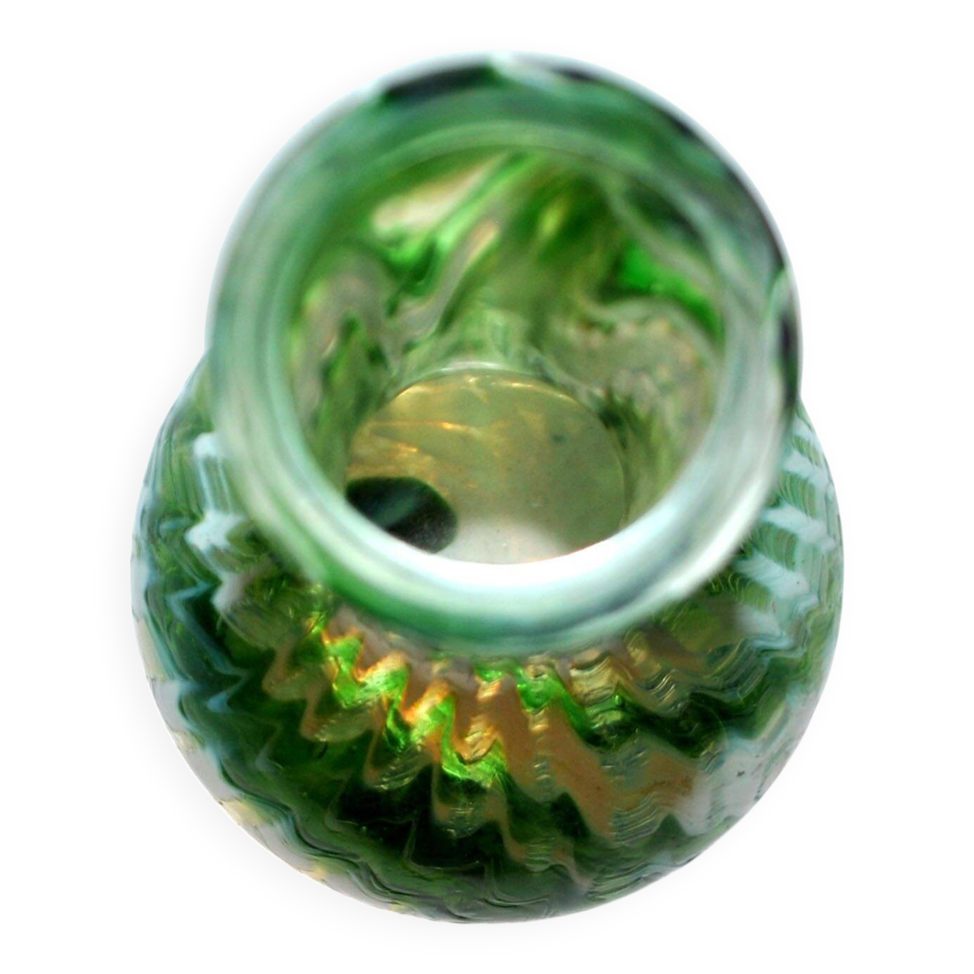Murano? Modernist green filigree blown glass vase 1960