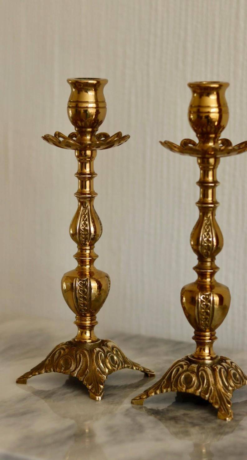 Pair of Swedish brass candlesticks from the mid-century.