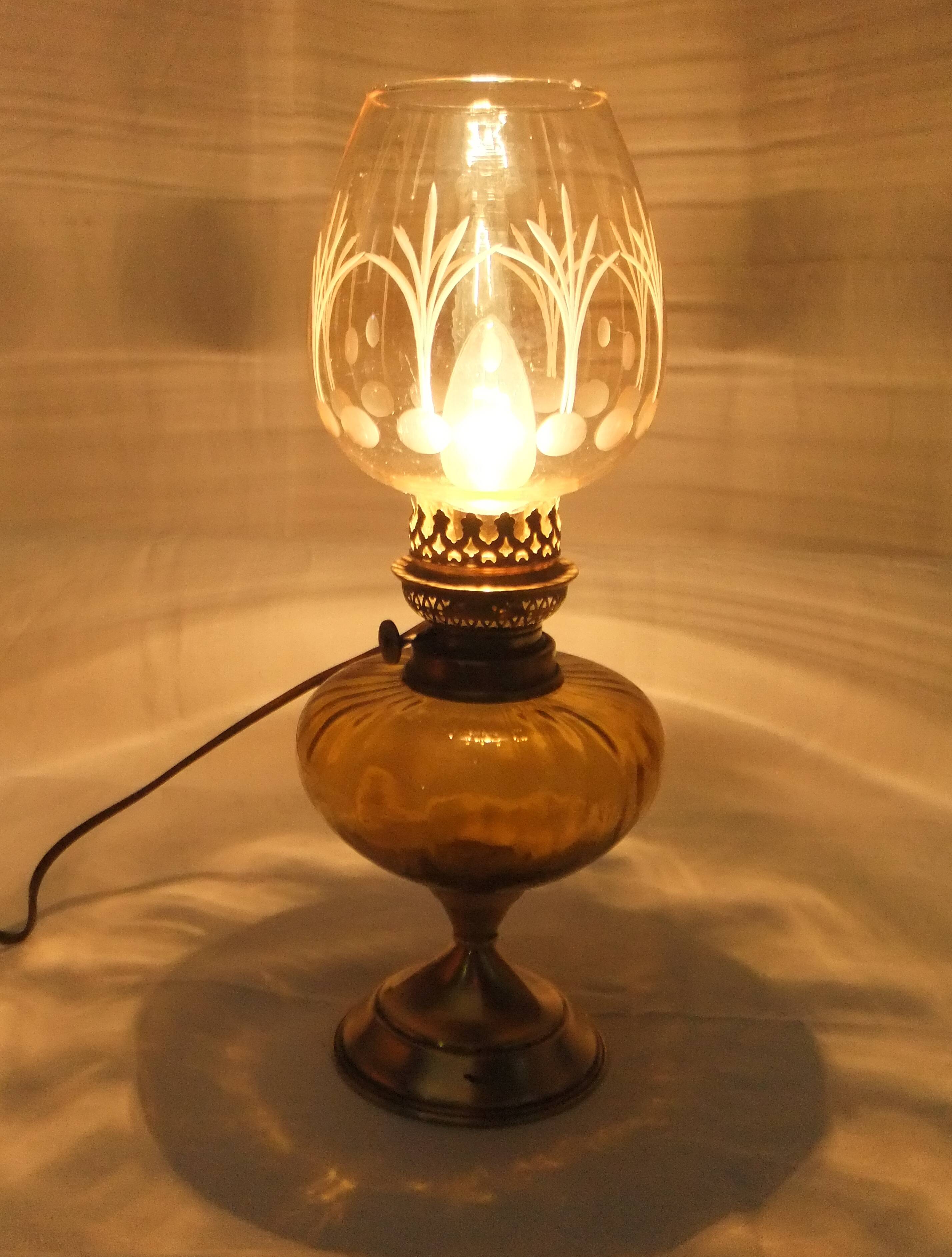 old table or bedside lamp electrified kerosene lamp