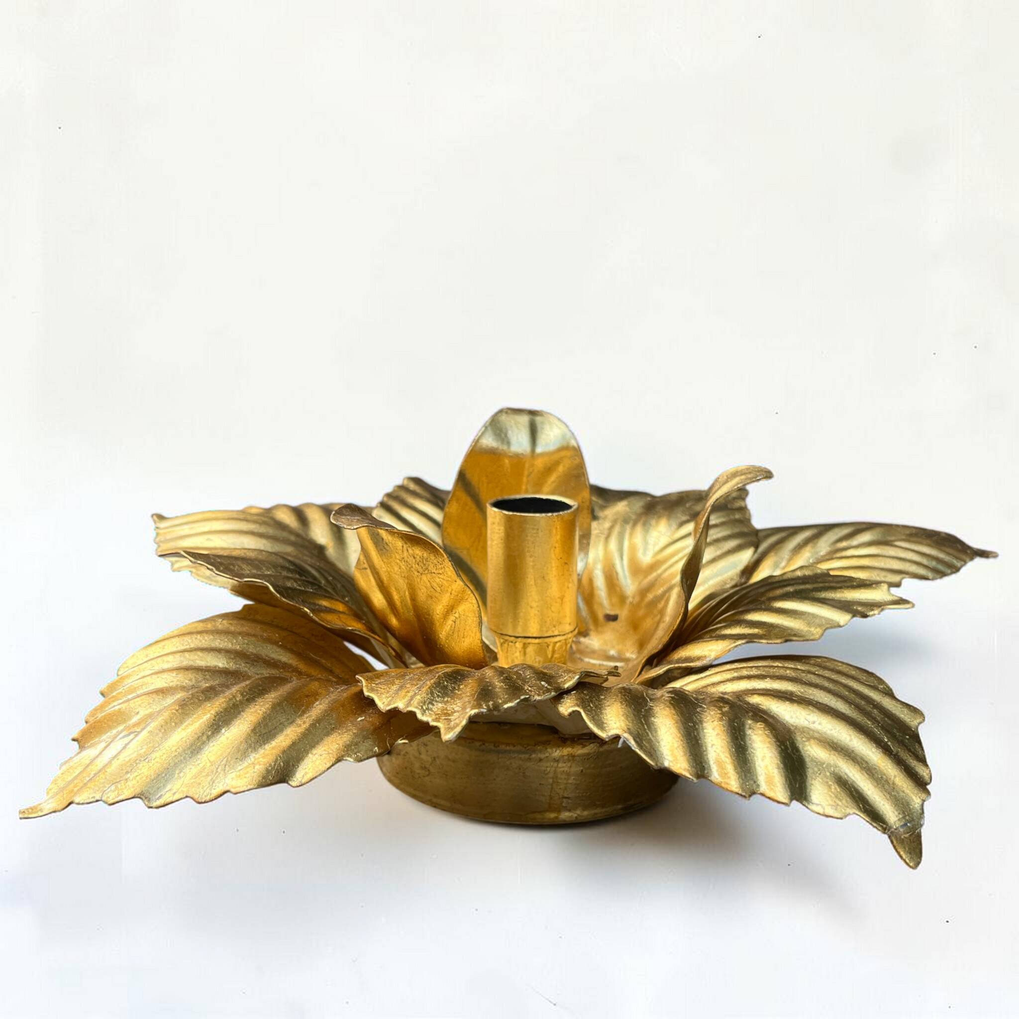 Vintage 1970s - 80s gold leaf metal flower wall light.