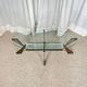 Vintage Italian coffee table in glass, chrome and brass metal, Hollywood Regency style, 1970s.