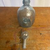 Antique Biot bottle blue bubble blown glass + vintage stopper