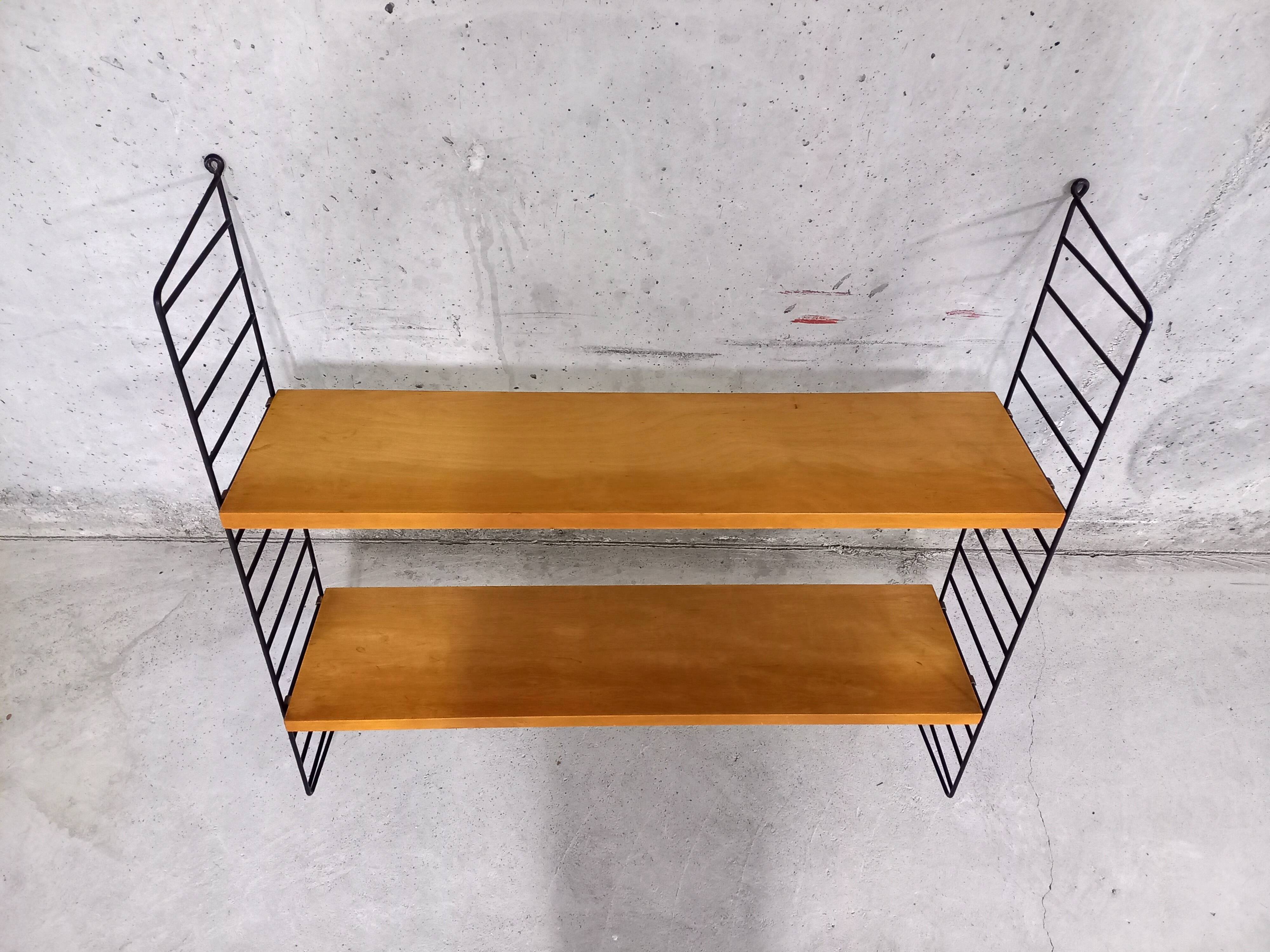 Vintage wall shelf in cherry and black metal Style String Tomado