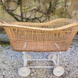 Wicker cradle on wheels, late 19th century