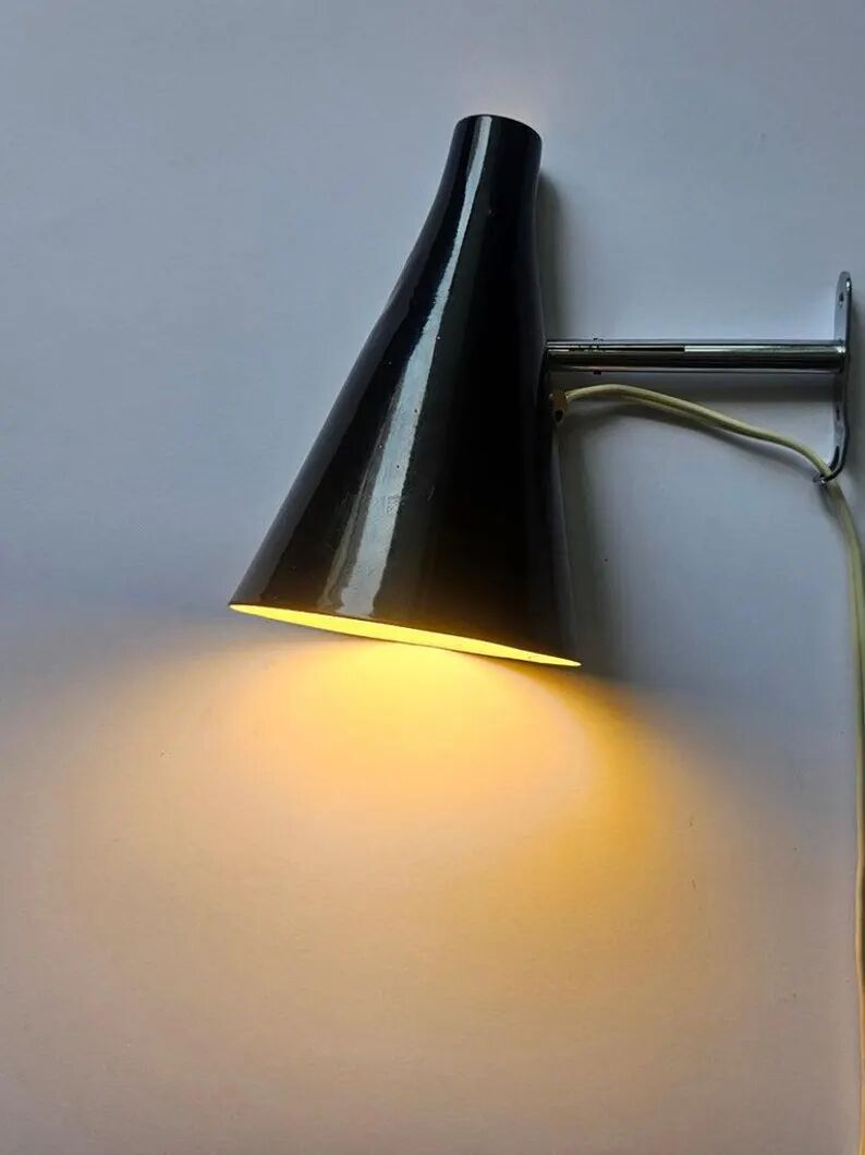Rare Black Midcentury Adjustable Wall Lamp in style of Stilnovo, Lidokov, 1960s