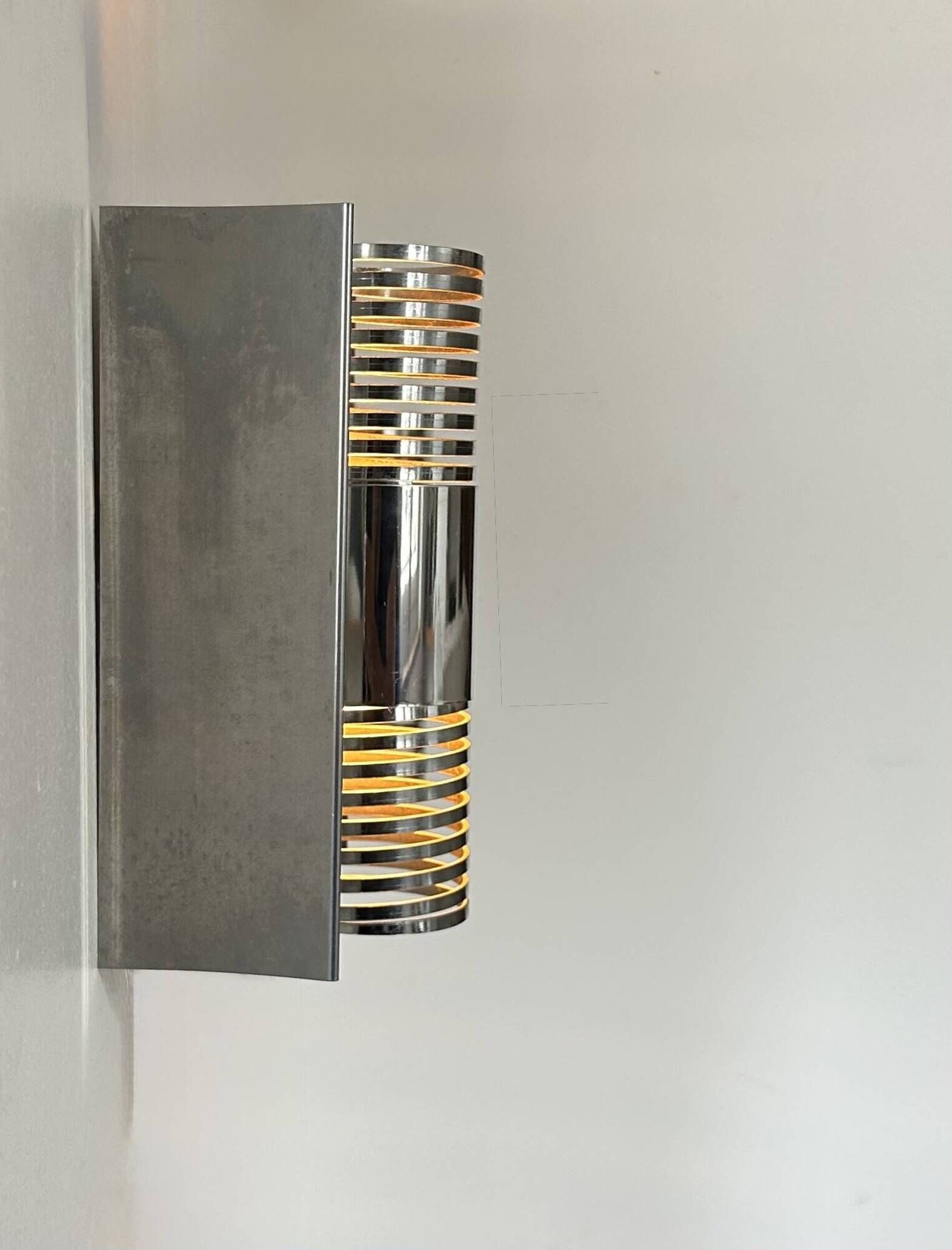 Pair of vintage chrome metal wall lights, France 1970