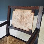 Low Arts & Crafts Oak & Rush Armchair, Belgium 1920s