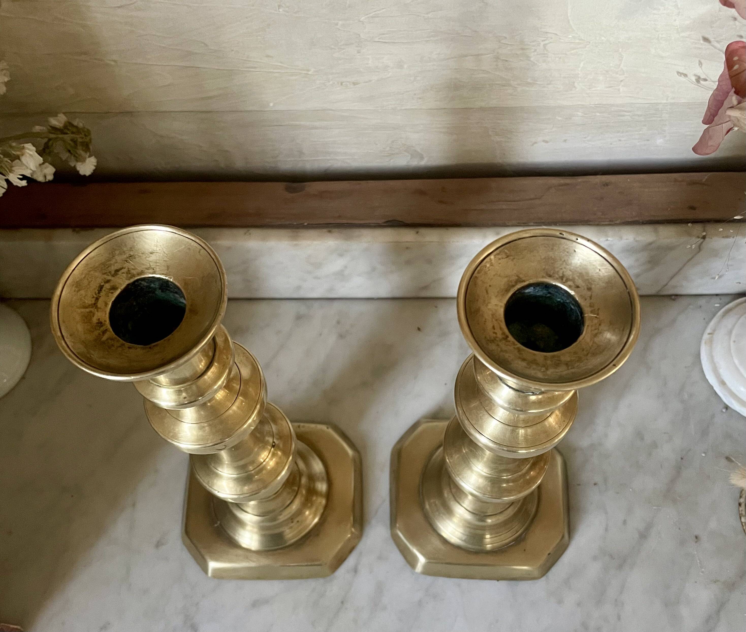 Pair of brass candlesticks from the 19th century.