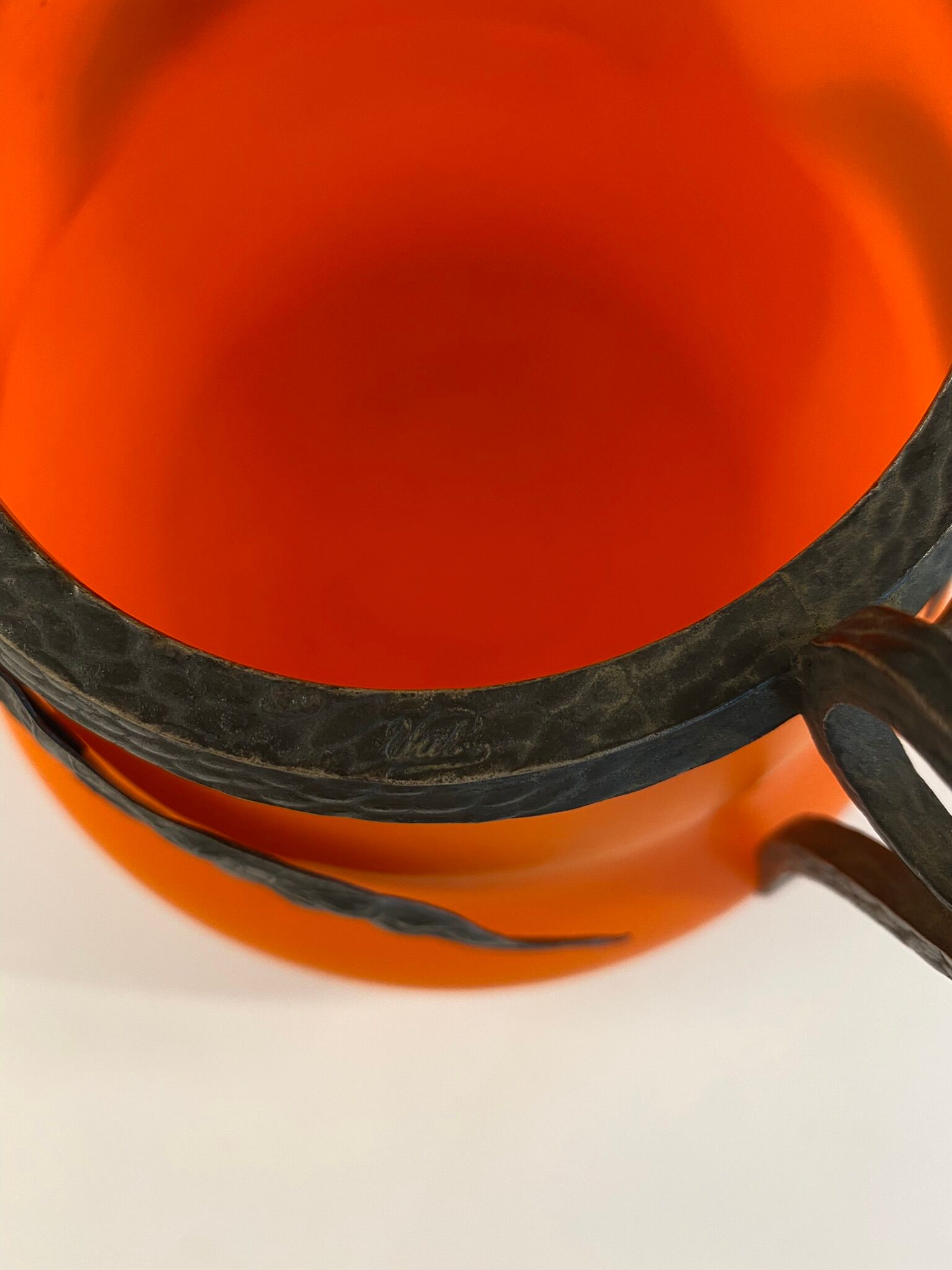 Orange glass vase, signed Val, 30s/40s