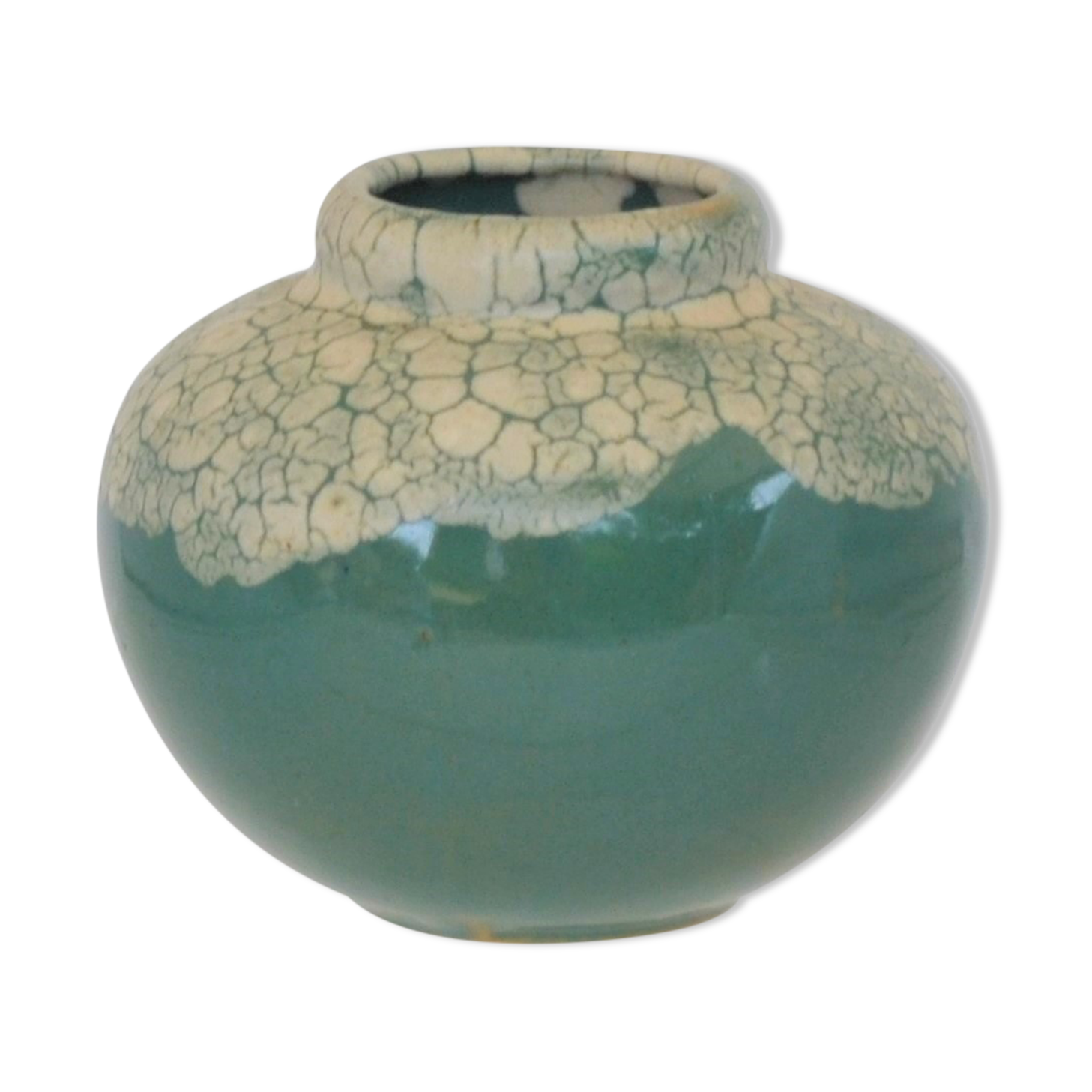 Sandstone ball vase decorated with white cracked by Léon Pointu in Saint-Amand-en-Puisaye