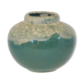Sandstone ball vase decorated with white cracked by Léon Pointu in Saint-Amand-en-Puisaye