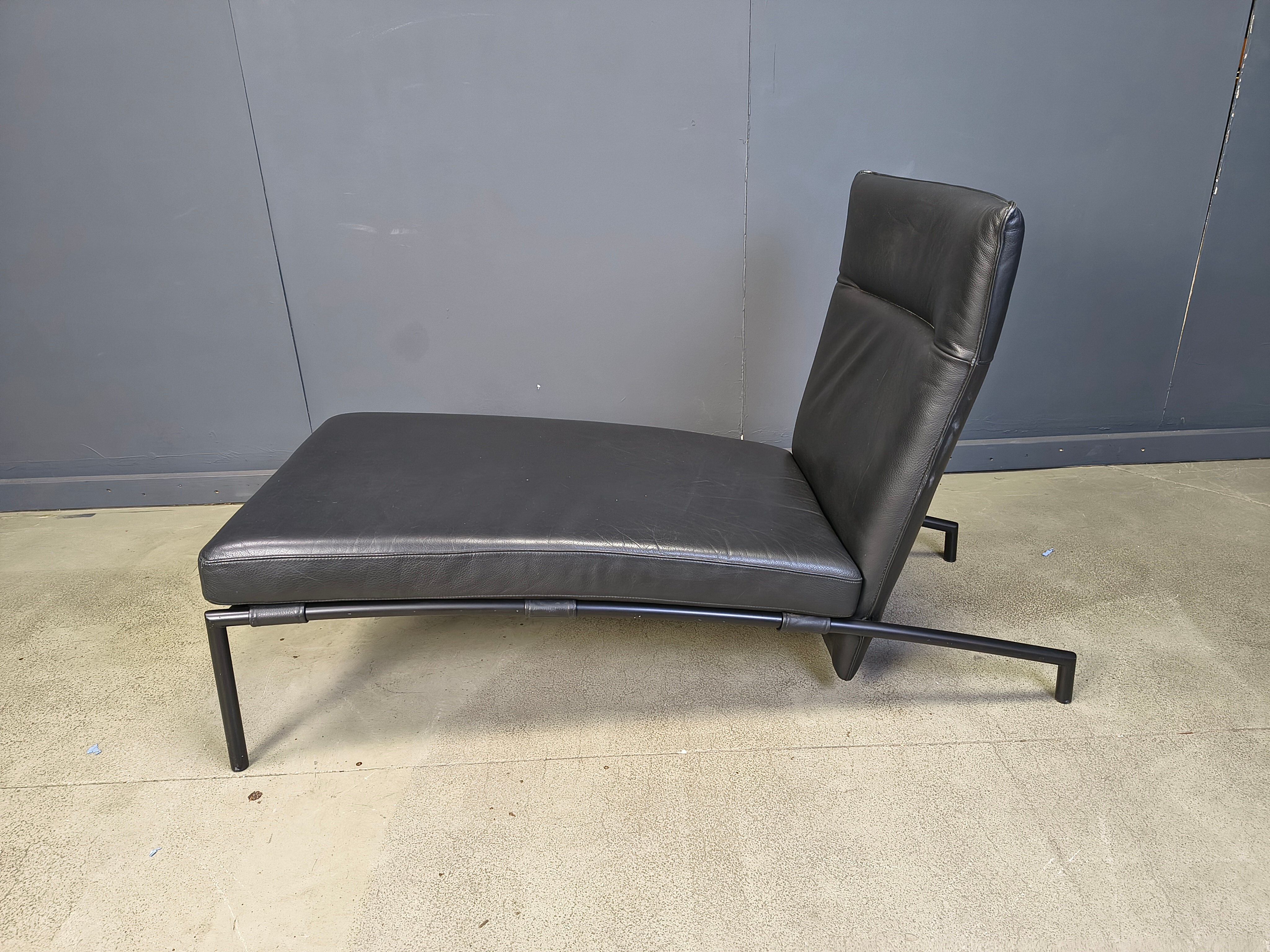 Vintage black leather chaise longue by Peter Mally for Cor, 1990s