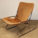 Vintage Suede and Chrome Metal Armchair, 1970s