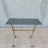 Vintage serving tray in brass and smoked glass 1960