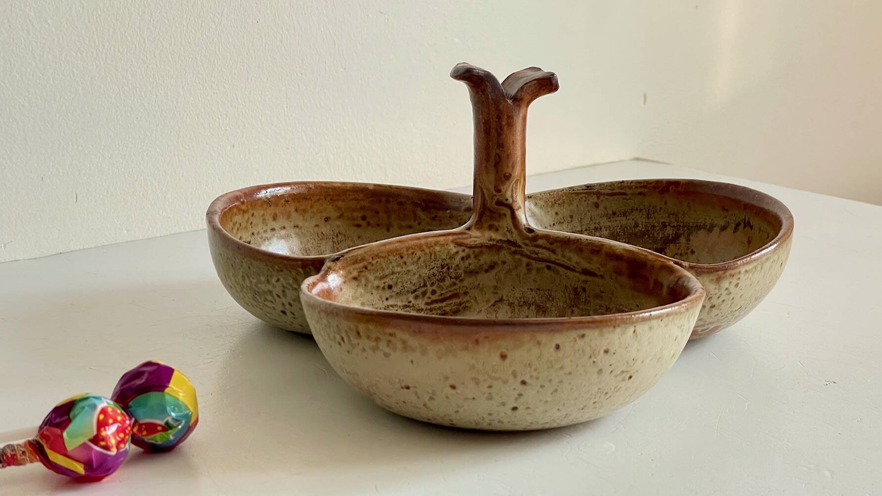 Vintage glazed stoneware appetizer dish