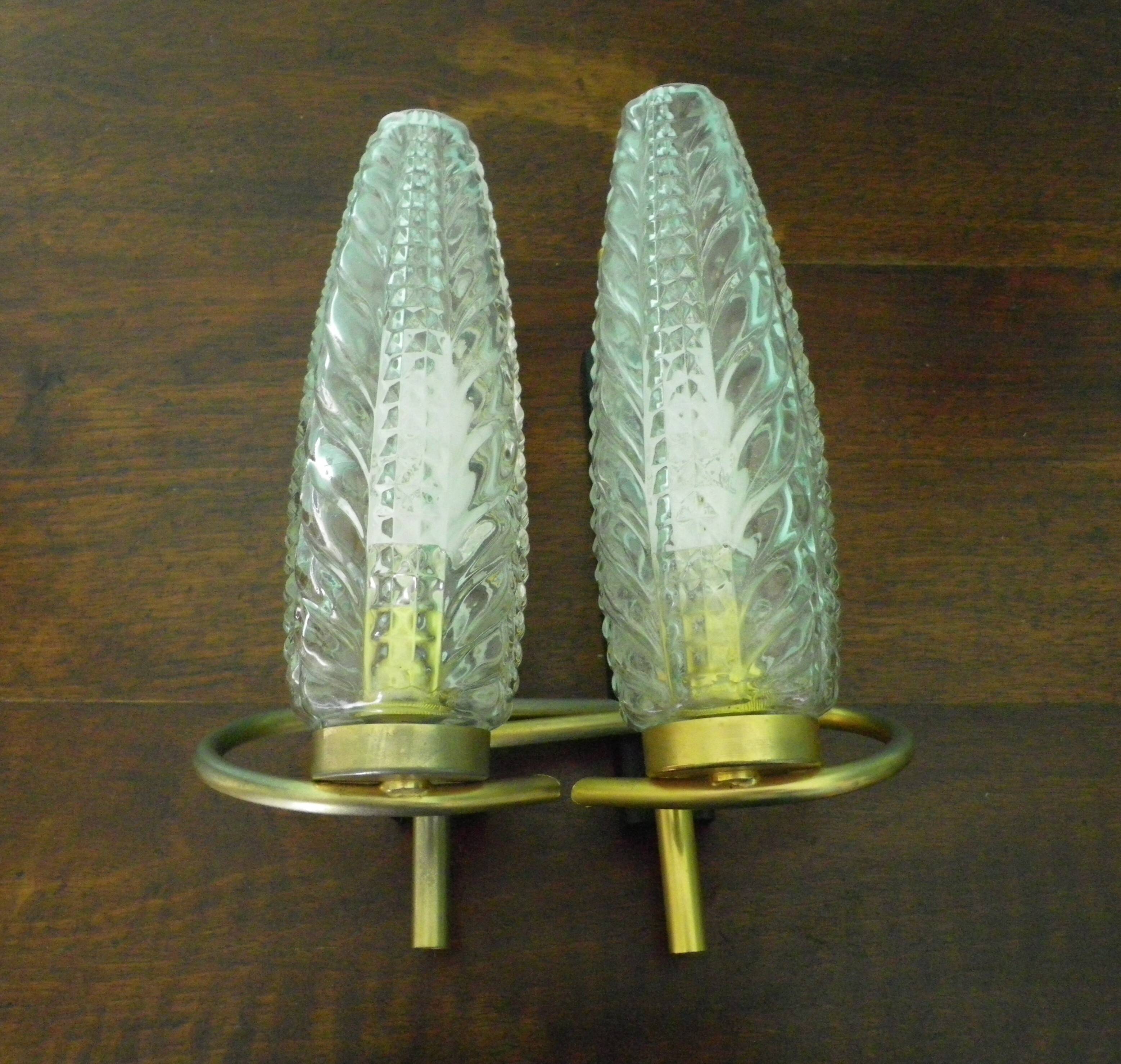 Vintage Glass Moulded Wall Sconces, 1960s, Set of 2