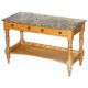 Victorian writing desk or console from 1880 in satin wood and marble.