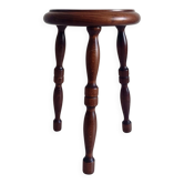 French Turned Chestnut Wood Stool or Side Table, Mid-20th Century