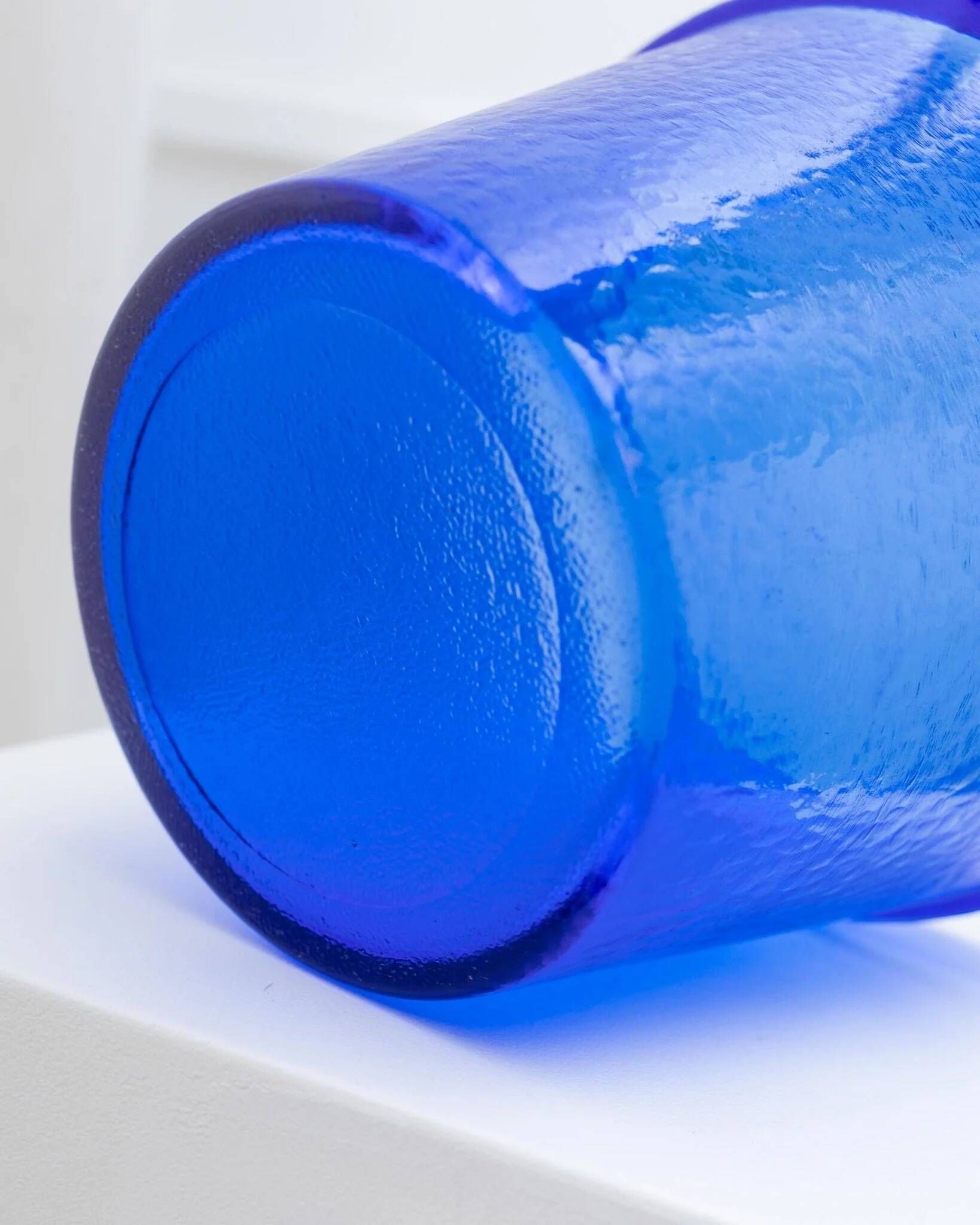 Large Vintage Deep Blue Glass Flower Pot with Textured Surface – Mid-Century Italian Glass, 1970s