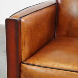 Cognac-colored sheepskin Art Deco design armchair in good condition