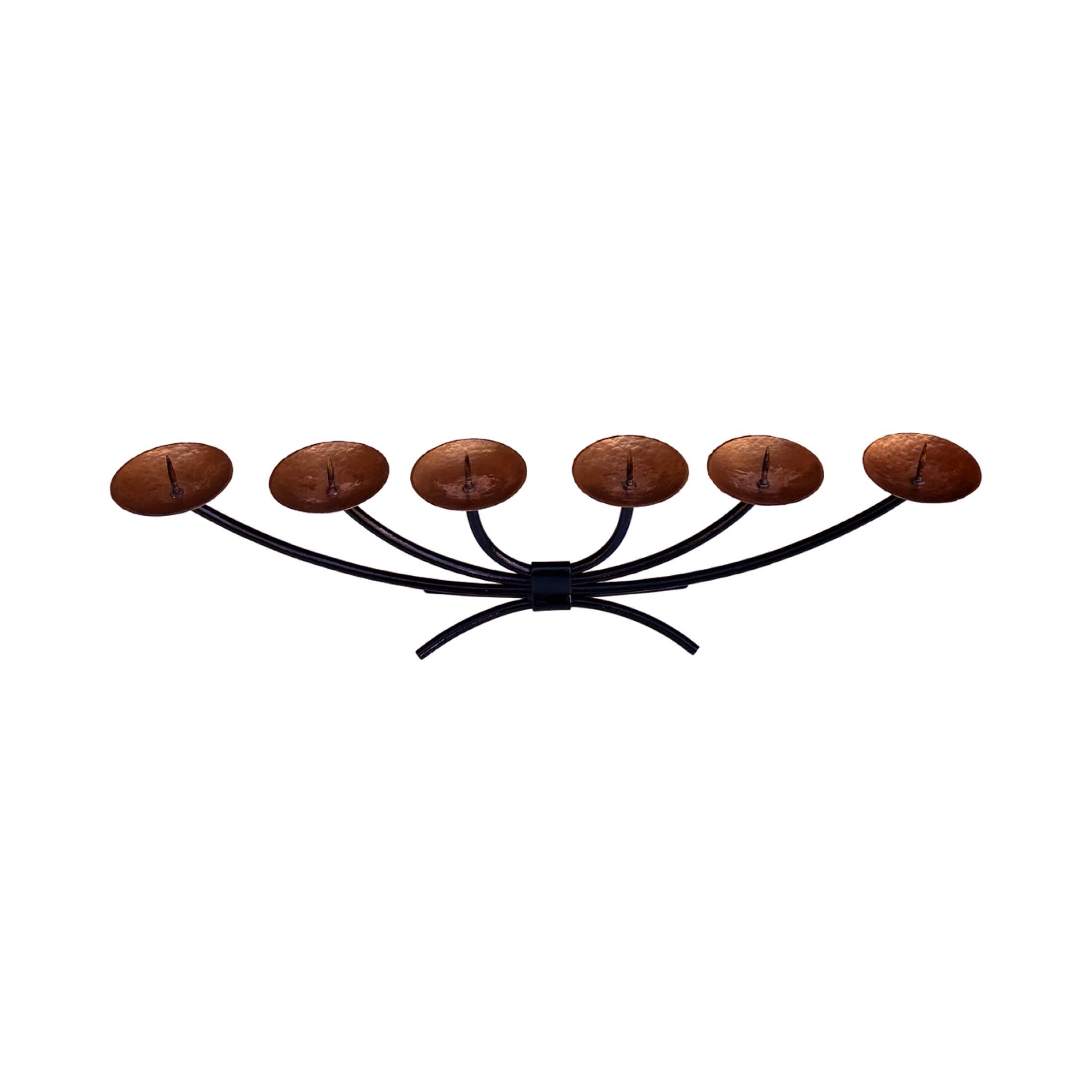 Metal candlestick with forged copper plates – metalwork, Scandinavia, 1970s