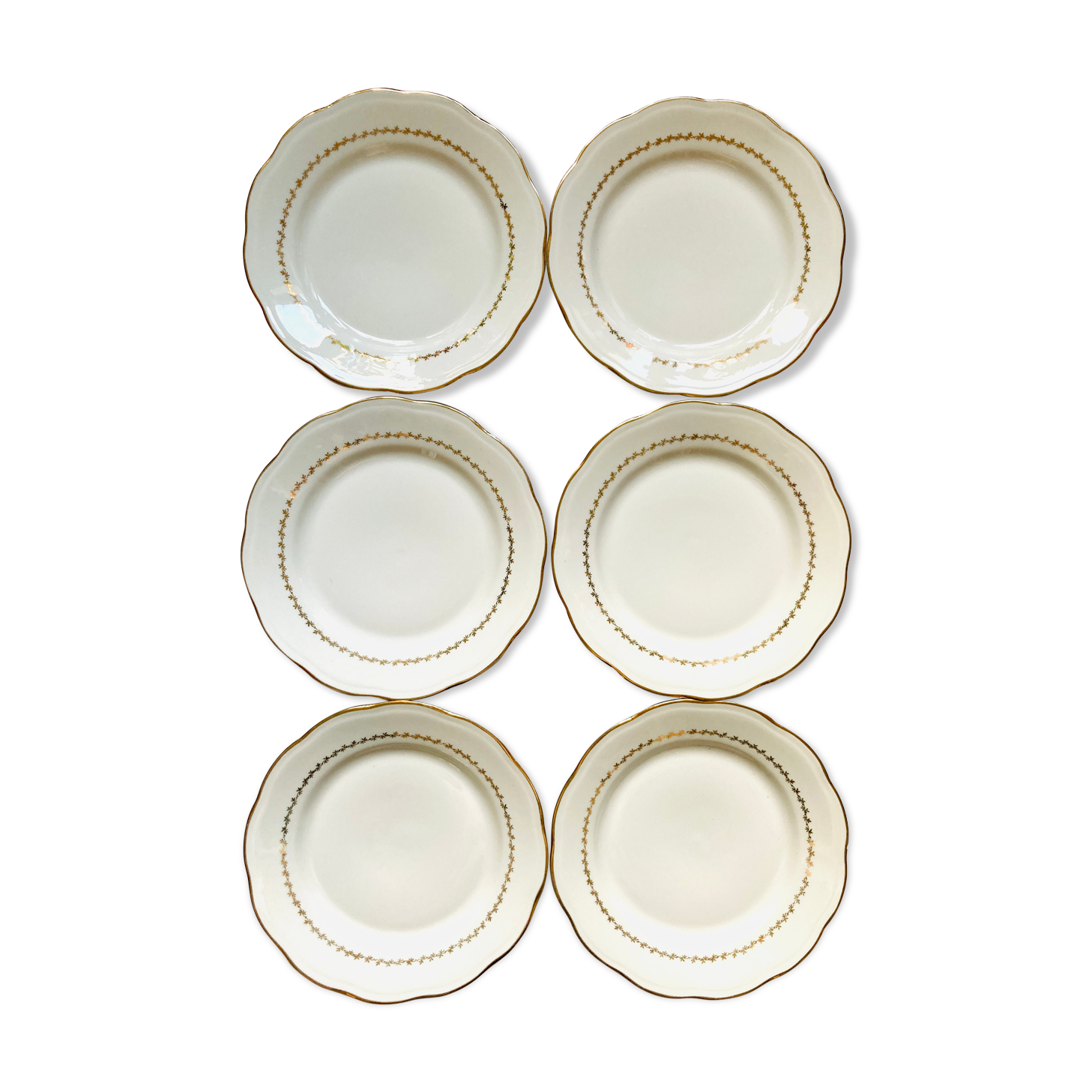 Lot 6 plates - white/golden porcelain
