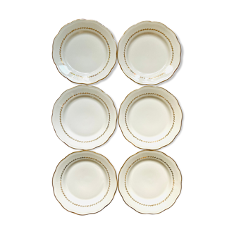 Lot 6 assiettes - porcelaine blanche/doré- ser- france- vintage