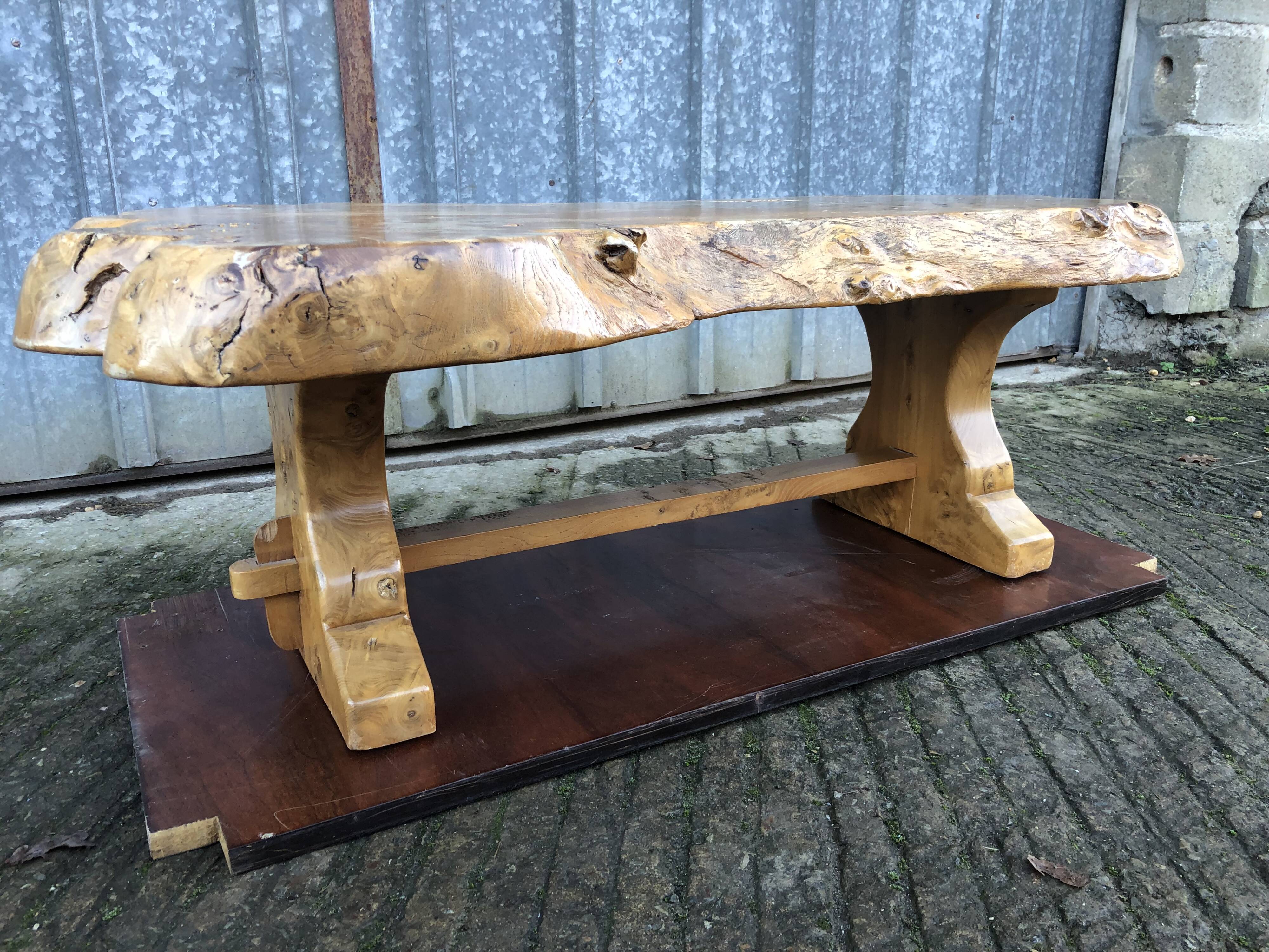 Handcrafted Brutalist coffee table in solid elm