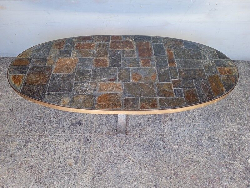1970 metal and slate coffee table